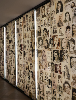 hotel zena wall of printed sketches of women figures around the world