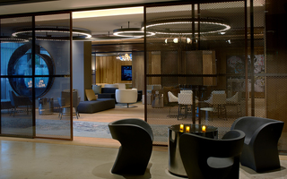 hotel palomar la perforated metal screen door panels a between the adjoined lobby rooms