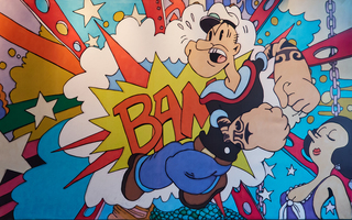 hotel zephyr close up of Popeye and Olive mural