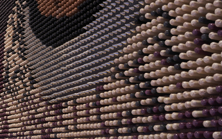 hotel zena close up of the painted tampons used for the RBG installation